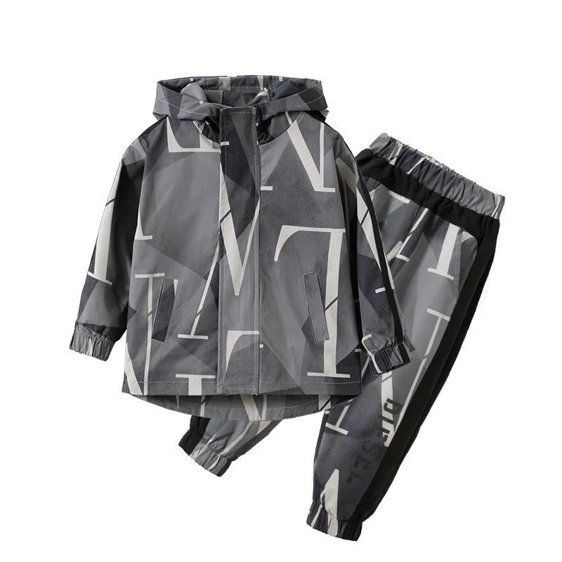 

Printed Spring Autumn Boys Clothing SuitsCoat + Pants 2pcs/Set Kids Teenager Outwear Sport School Outfits Tracksuit High Qualit
