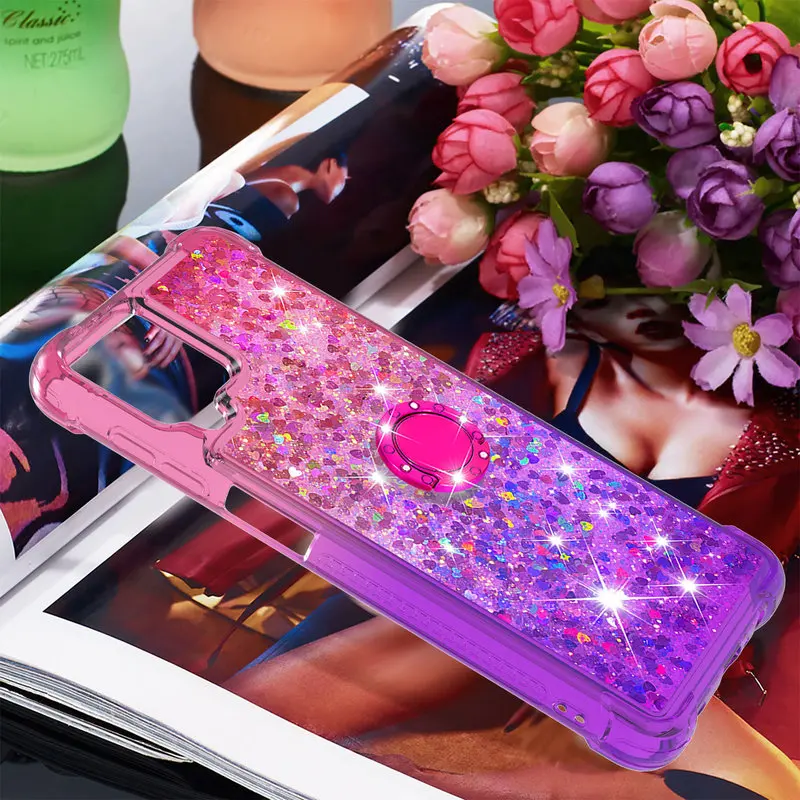 

For Samsung A12 Case Liquid Quicksand Case Silicone Water Cover For Samsung Galaxy A12 M12 6.5 inch Fashion Finger Ring Cover