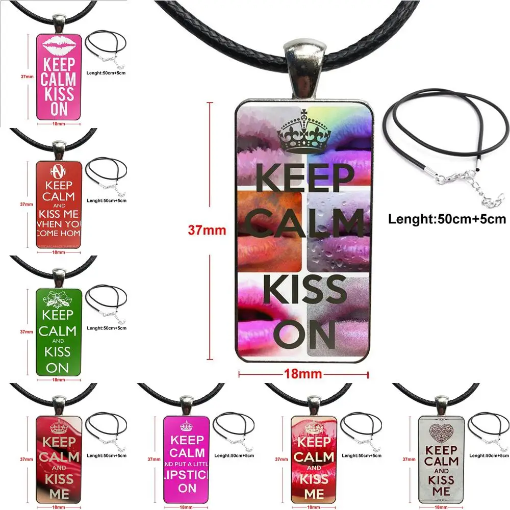 Keep Calm And Kiss On Lips красный милый стальной цвет стеклянный кабошон с прямоугольной
