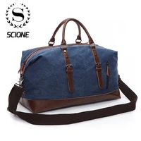 scione men canvas travel shoulder luggage bags large capacity handbag business casual vintage leather simple tote bag for women