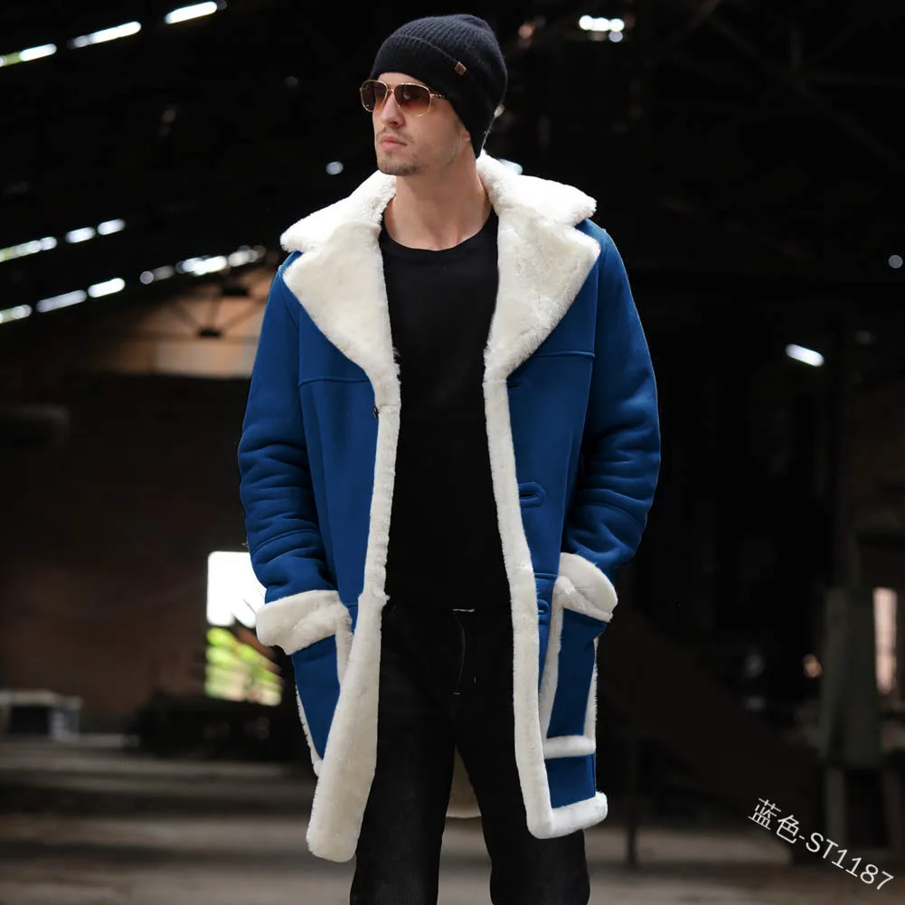 

WEPBEL Full Sleeve Trench Solid Color New Men's Winter Fleece Warm Fashion Men Long Coat