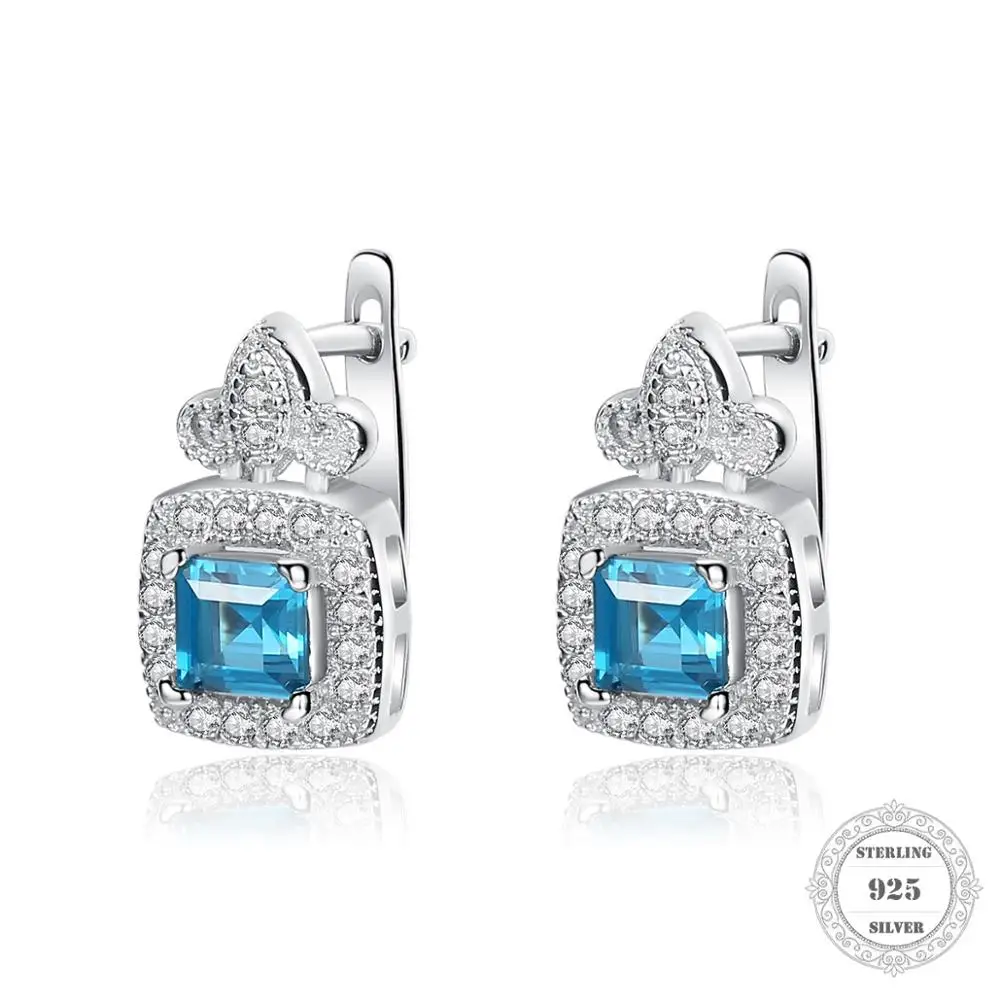 Серьги гвоздики из циркония с морским синим камнем стильные ювелирные изделия