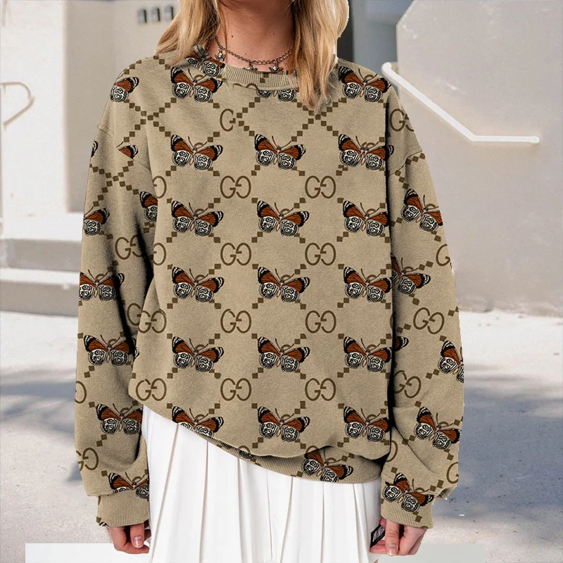

2021 Autumn Fashion Oversized Sweatshirt Women O-neck Long Sleeve Vintage Streetwear Loose Casual Pullover Butterfly Print Tops