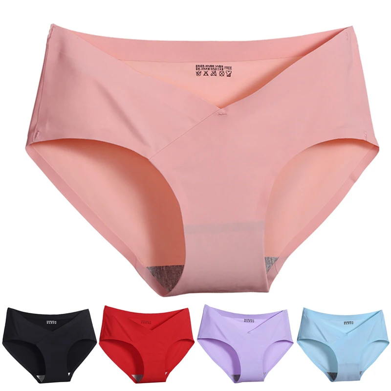 

Low Waist Ice Silk Briefs Women Panties Soft Prengant Underwear Plus Size Briefs Antibacterial Underpants Female Intimates