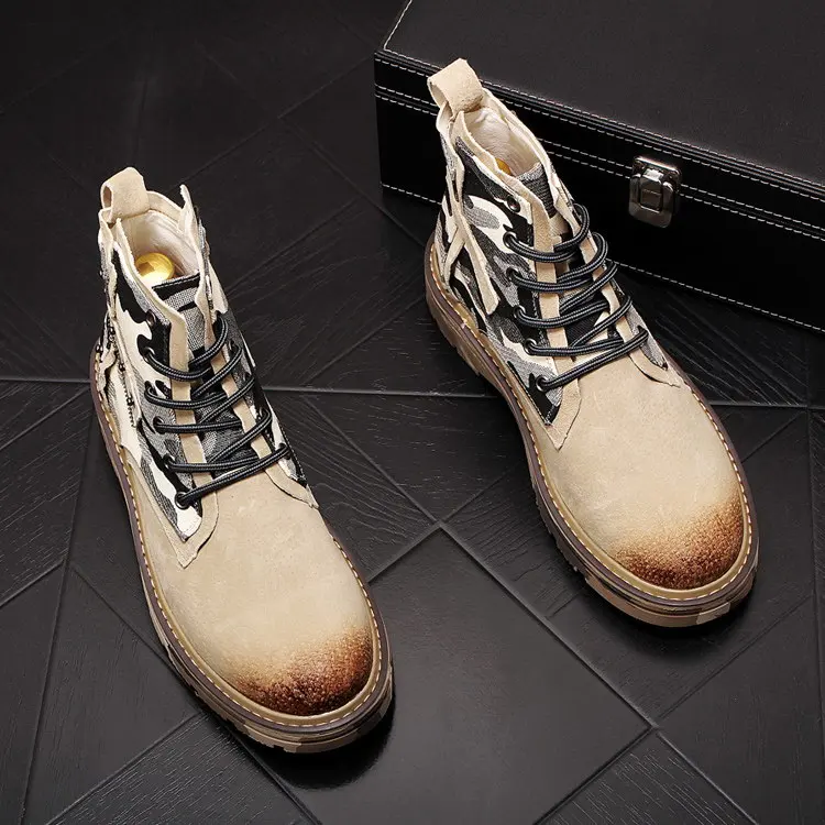 

New Arrival Mens Sand Desert Boots Fall Winter Round Toe Short Ankle Boots For Man Camouflag Shoes Rivets Charm 38-43
