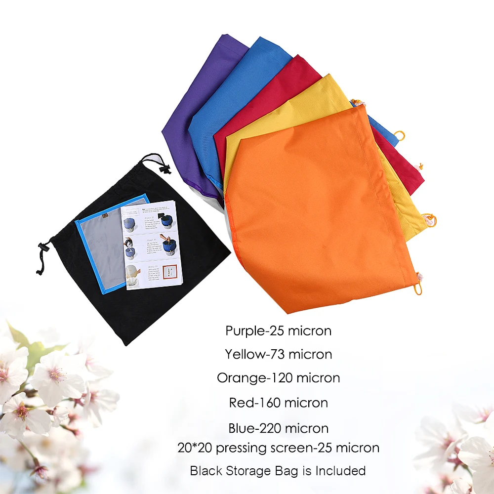 1 Gallon 5 Fliter Bags Set Garden Tools Ice Essence Extraction Herb Extractor Kit Pressing Screen 600D Bubble Hash Bag | Дом и сад