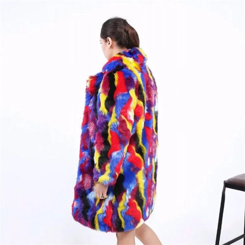 Women's fox fur coat mid-length slim korean windbreaker autumn winter fur raccoon new style пальто женское зима manteau femme