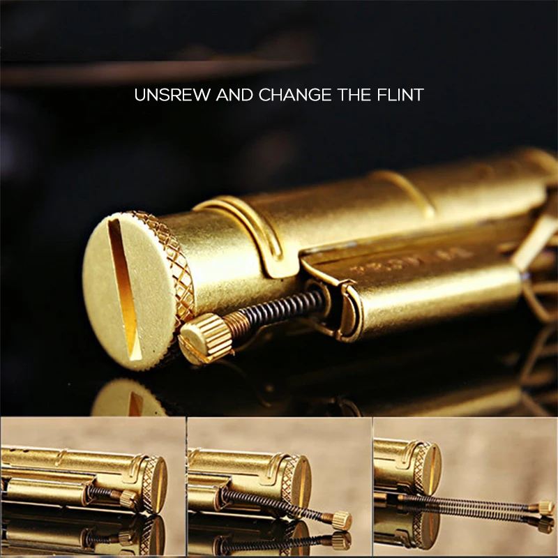 

Eerlijk Retro Kerosine Lichter Navulbare Slijpschijf Vintage Koper Aanstekers Cadeau Voor Mannen