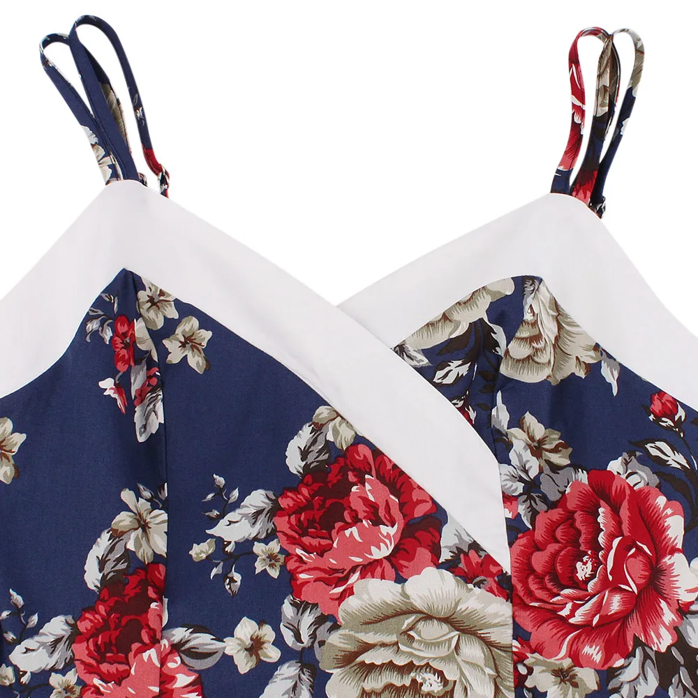 Женское винтажное платье-трапеция с V-образным вырезом и цветочным принтом |