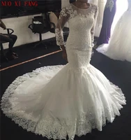 sparkly vintage african mermaid wedding dresses 2020 long sleeves robe de mariee plus size lace applique vestidos de novia