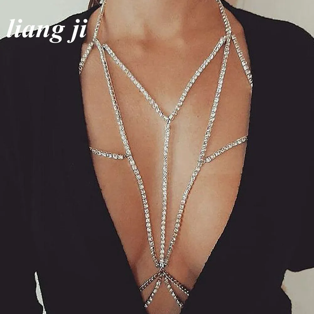 Сексуальная цепочка для тела нагрудная с кристаллами искусственная кисточка