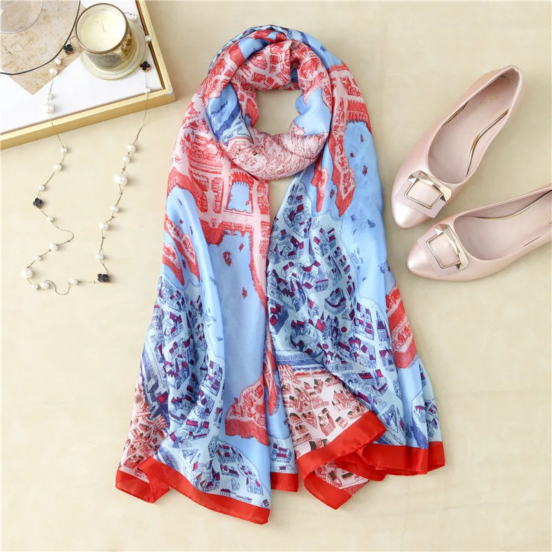 

Designer Women's Autumn Spring Silk Satin Female Print Scarf Women Luxury Scarves Shawls Air Conditioner Fashion Accessories