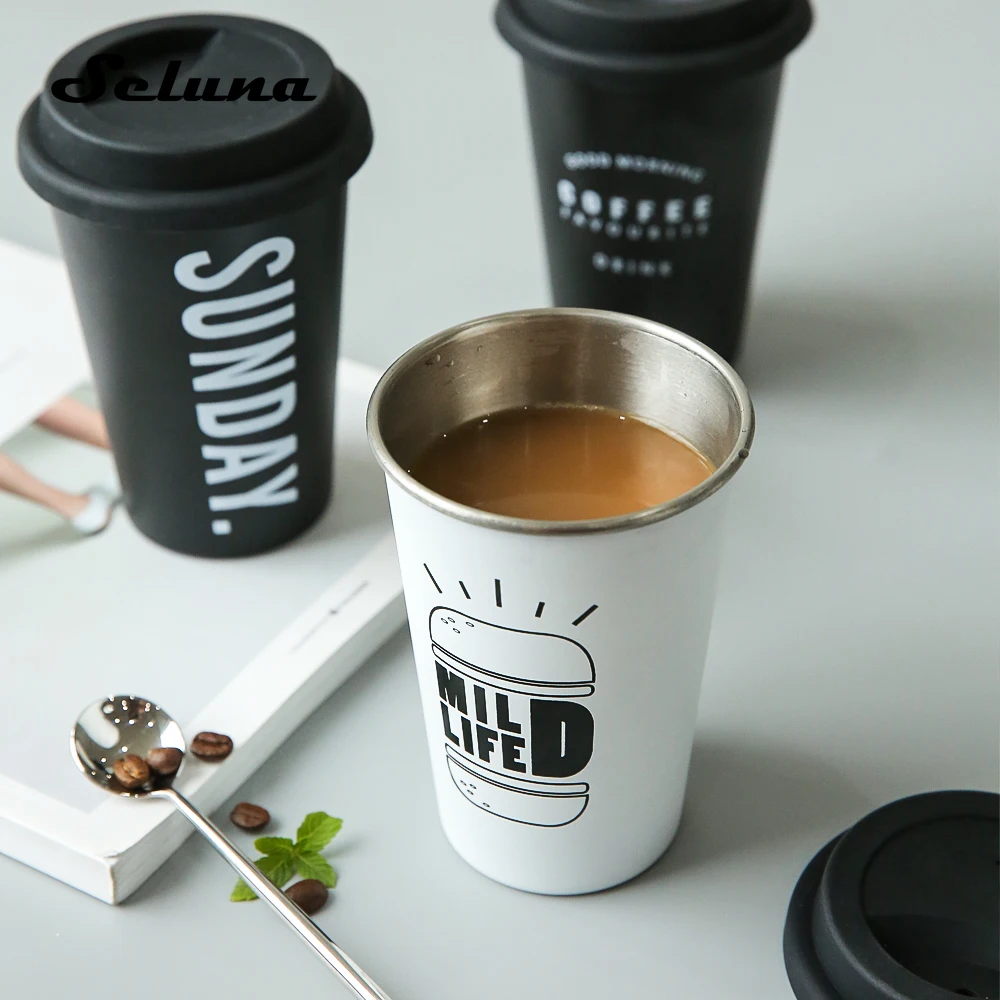 450 мл Кофе кружки с соломинками стаканы Нержавеющая сталь чашки кружка крышкой