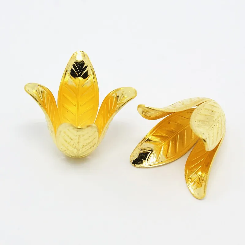 

200pcs 4-Petal Brass Flower Bead Caps End Caps for Jewelry Making DIY Bracelet Accessories Findings 17x22mm Hole: 2.5mm