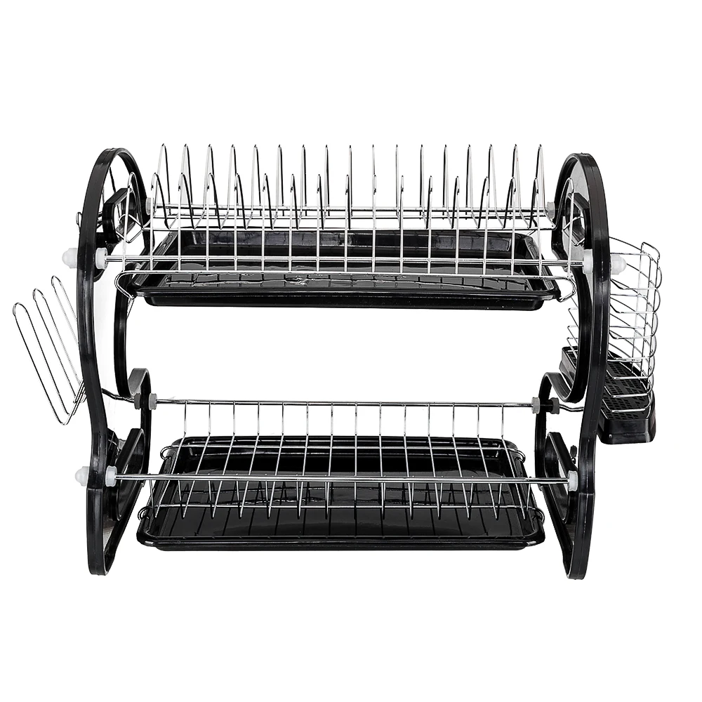 

Multifunctional Household Kitchen Dual Layers Bowls Dishes Chopsticks Spoons Collection Shelf Dish Drainer Hanging Black