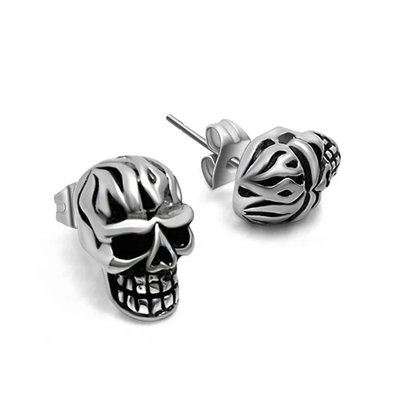 

Personality Silver Plated Skull Stud Earrings for Men Women Punk Style Earrings Biker Skeleton Jewelry Unisex Party Earring Gift