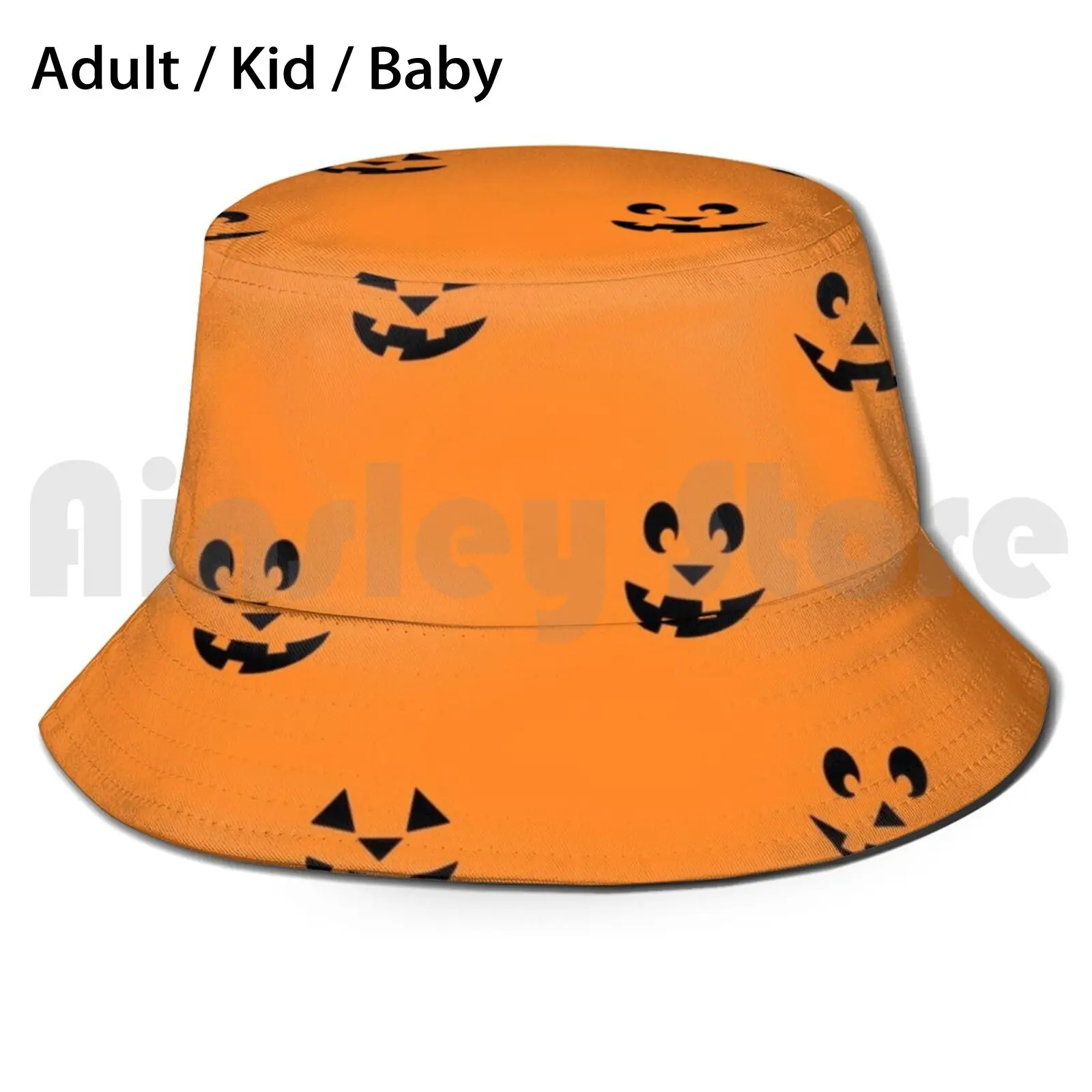 

Many Orange Pumpkin Faces Bucket Hat Adult kid baby Beach Sun Hats Halloween Pumpkins Pumpkin Orange Jack O Lantern Faces