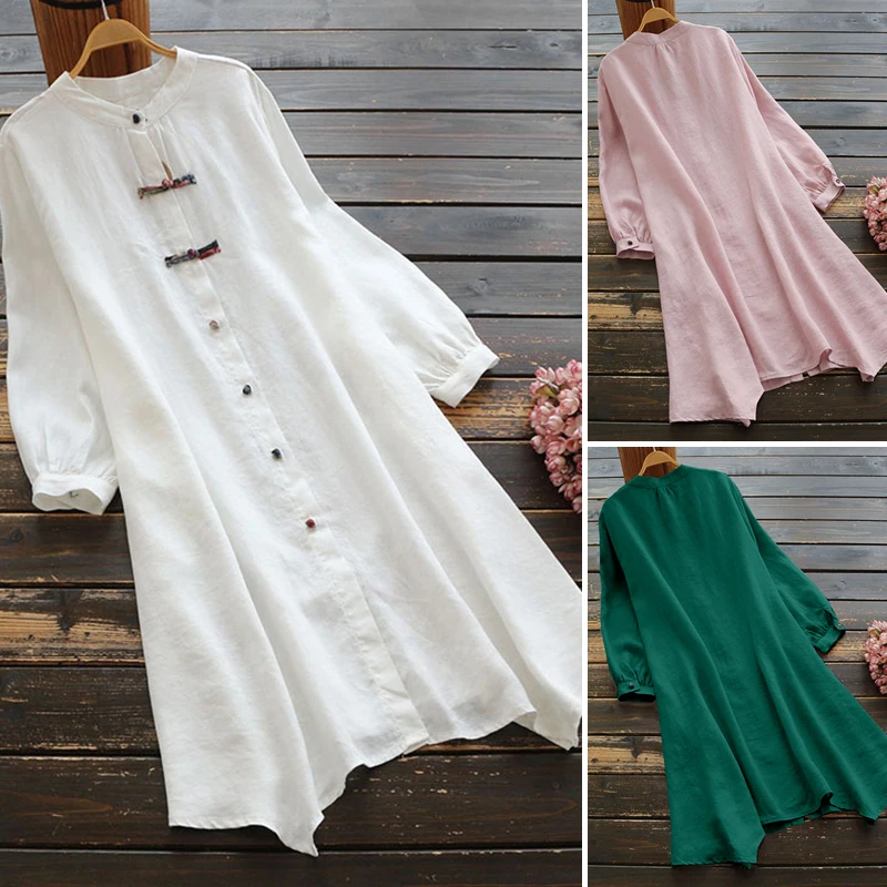 Платье женское льняное с принтом плиссированное платье рубашка до колен в стиле