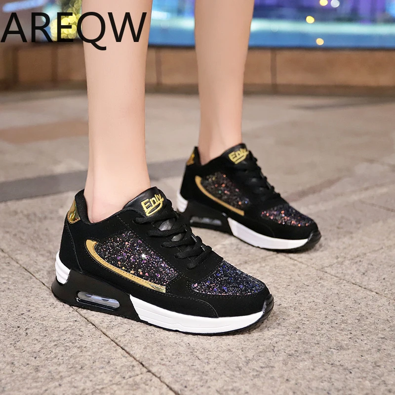 Женские Блестящие Кроссовки Новинка 2019 года сезон осень повседневная женская