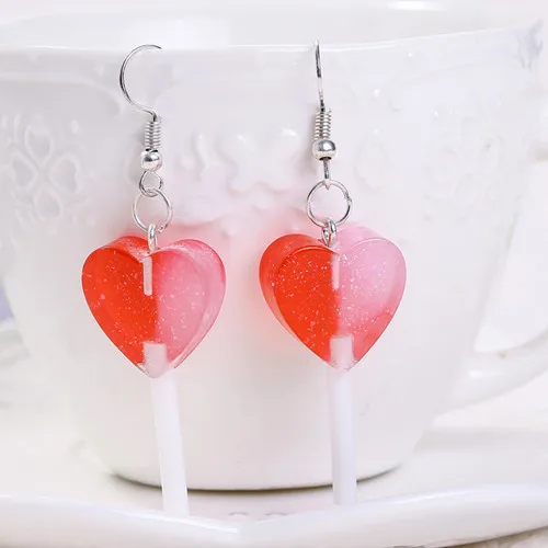 red pink 1 пара, женские серьги, полимерные, ремесло, конфеты, леденец, bff, дружба, Висячие серьги для женщин, детей, ювелирные изделия - Окраска металла: red pink