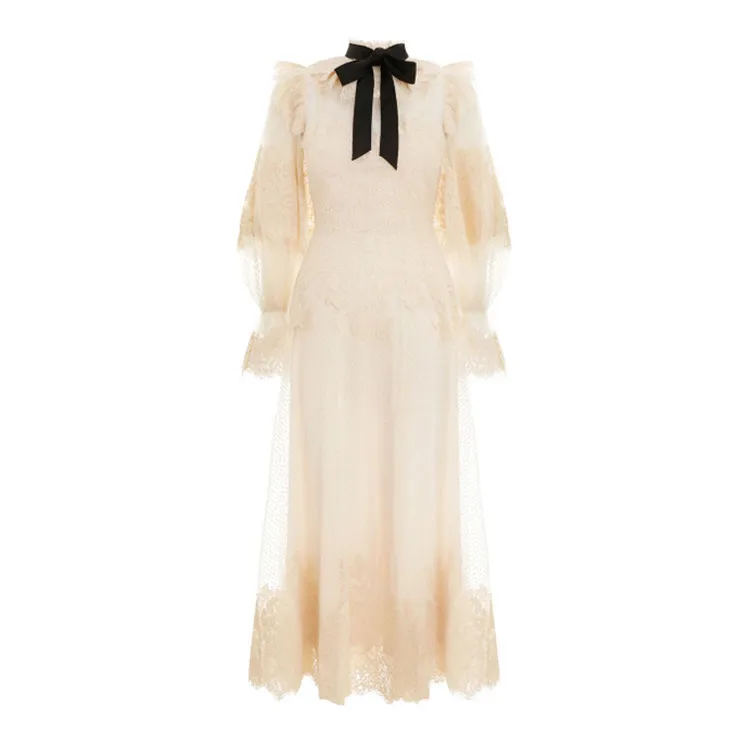 Getвесеннее женское платье с рукавами-фонариками и рюшами пэтчворк бантом