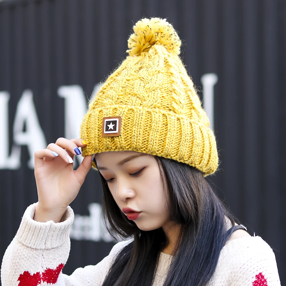 GOUTER модные меховые шапки со звездами вязаная шапка с флисовой подкладкой зимняя
