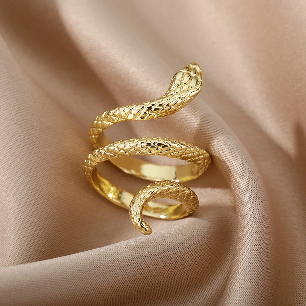 Exaggerated Retro Snake Rings For Women Men Punk Hip Hop Open Adjustable Gold Ring Stainless Steel Zircon Boho Jewerly anillos |