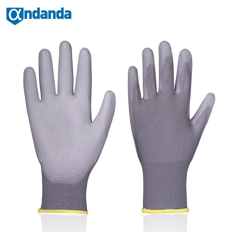 Рабочие перчатки Andanda Большой сухой захват ECO Grey 13 калибр полиэстер ПУ Перчатки
