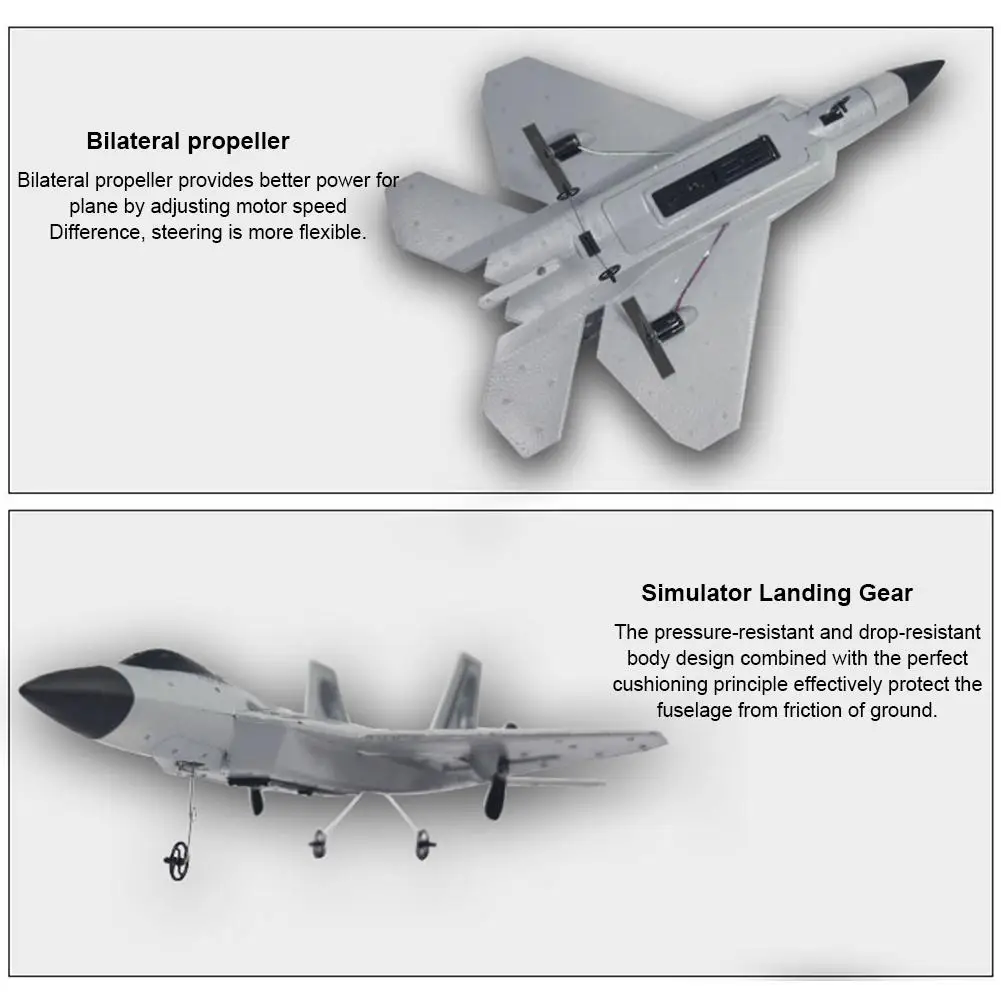 

For F-22 Remote Control Fighter Plane Model Fixed Wingspan Glider Bilateral Screw Propeller Toy Interesting Toy