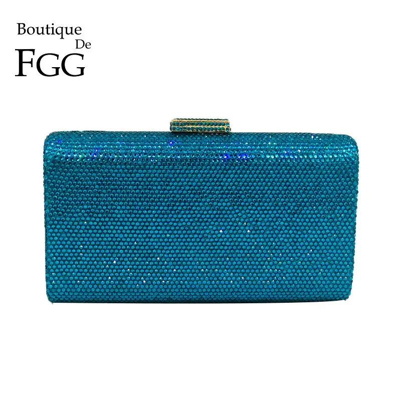 Женский клатч с кристаллами Boutique De FGG бирюзовый синий вечерний свадебная сумочка
