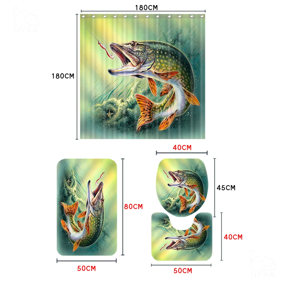 Мяу бас рыбы и удочка Ванная комната комплект с бюстгальтером цвета: зеленый