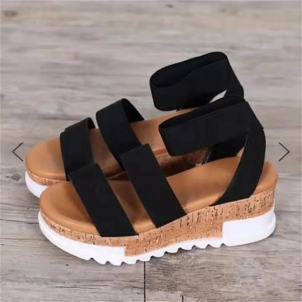 

Women Beach Shoes 2021 Summer Hot Sell Open Toe Elastic Band Ladies Platform Sandals 35-43 Large-Sized Female Casual Feetwear