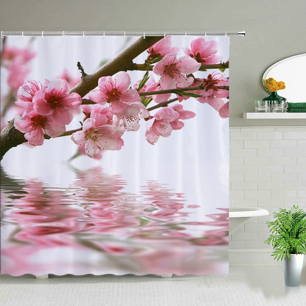 

Polyester Fabric Shower Curtain Pink White Yellow Sunflower Beautiful Flower Scenery Pattern Bath Curtains Home Bathroom Decor