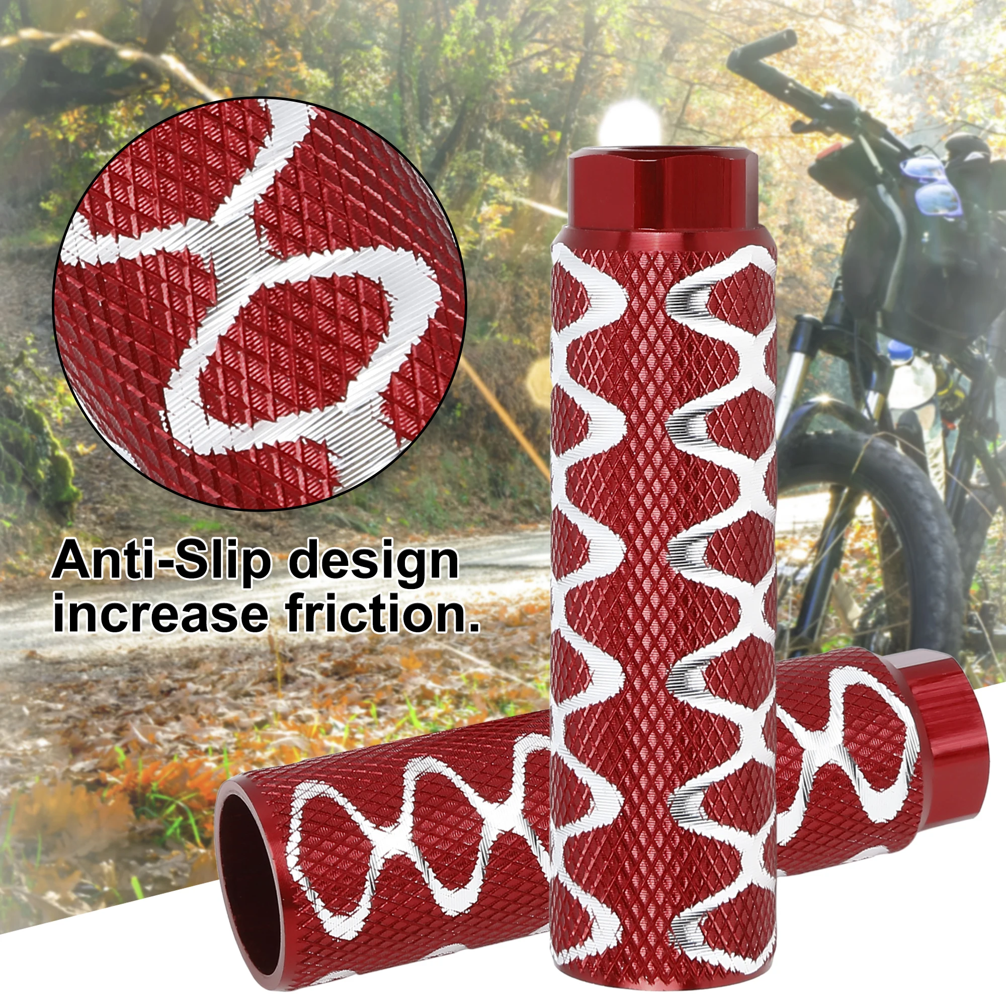 

X Autohaux 1 Pair Round Wave Stripes Footrests Bike Axle Rear Foot Pegs Pedal Aluminum Alloy Nonslip 3/8 Inch Bike Accessories