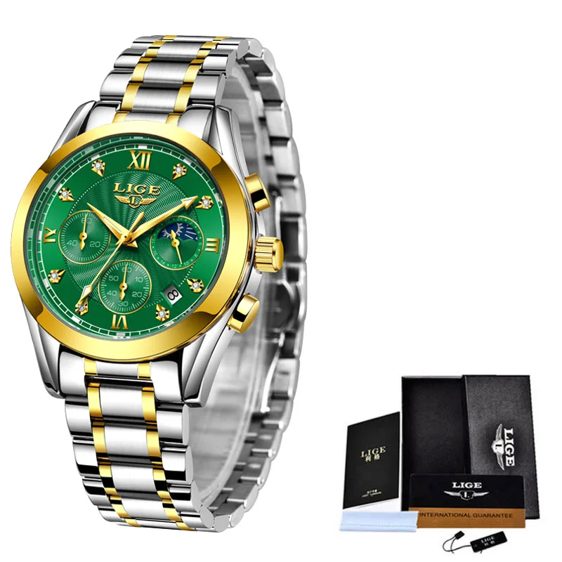 LIGE Fashion Women Watches Ladies Top Brand luxury Waterproof Gold Quartz Watch Stainless Steel Date Wear Girl Gift Clock | Наручные часы
