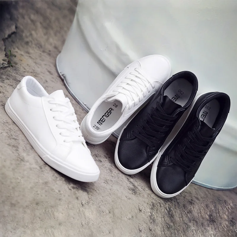 

New Female Tennis Shoes White Lace Up Women Shoes Solid Color PU Leather Women Casual Shoes Sneakers Zapatos Mujer