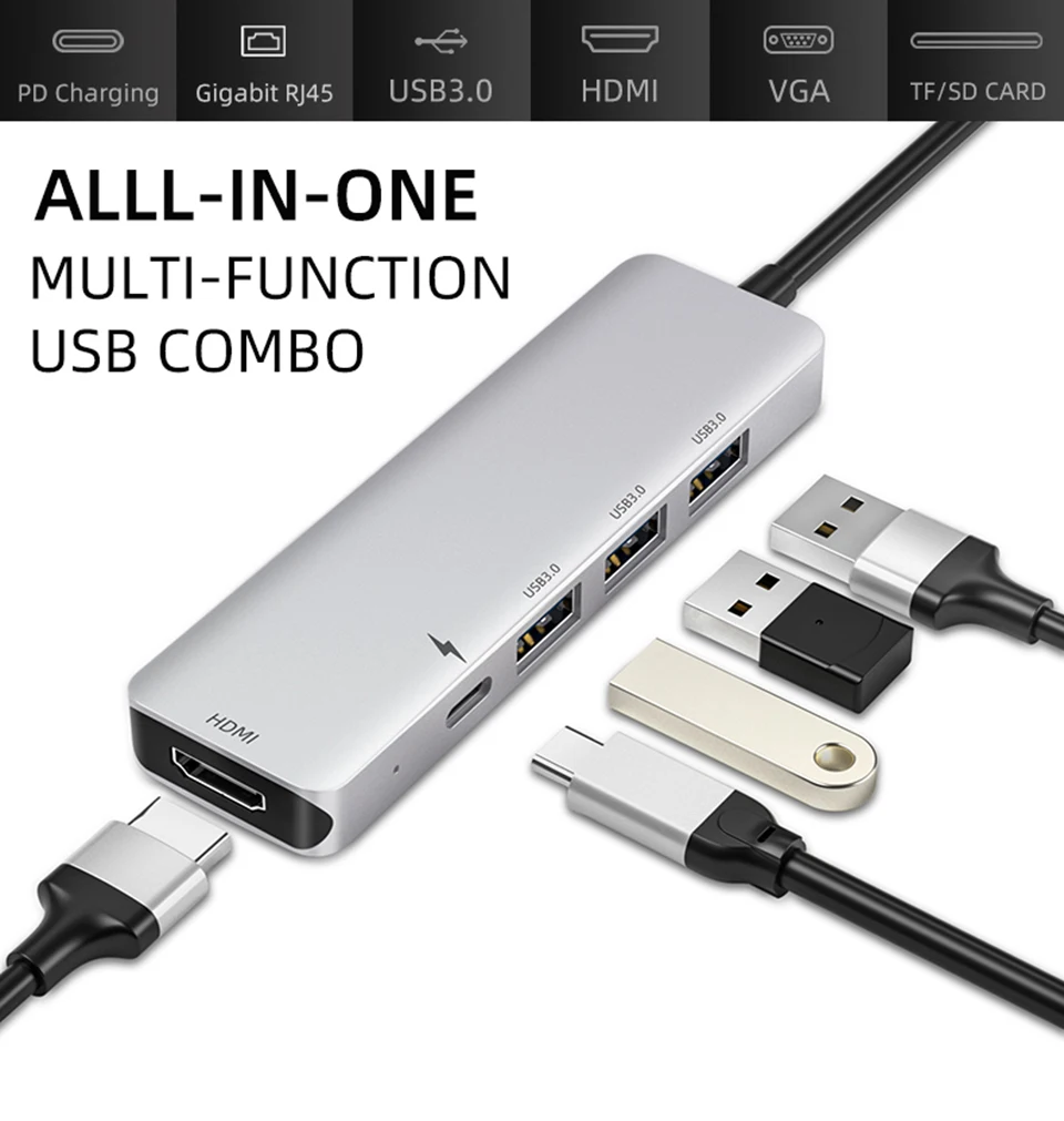 IHaitun USB концентратор C для нескольких USB 3,0 4K HDMI адаптер док-станция док станция для Macbook Pro type C PD VGA SD TF DC3.5 для huawei 30 samsung порт 3,1