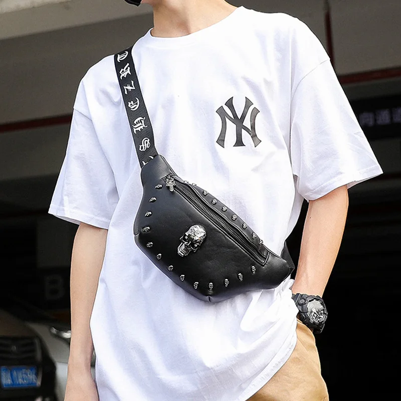 Поясная Сумка мужская в стиле панк с рисунком черепа |
