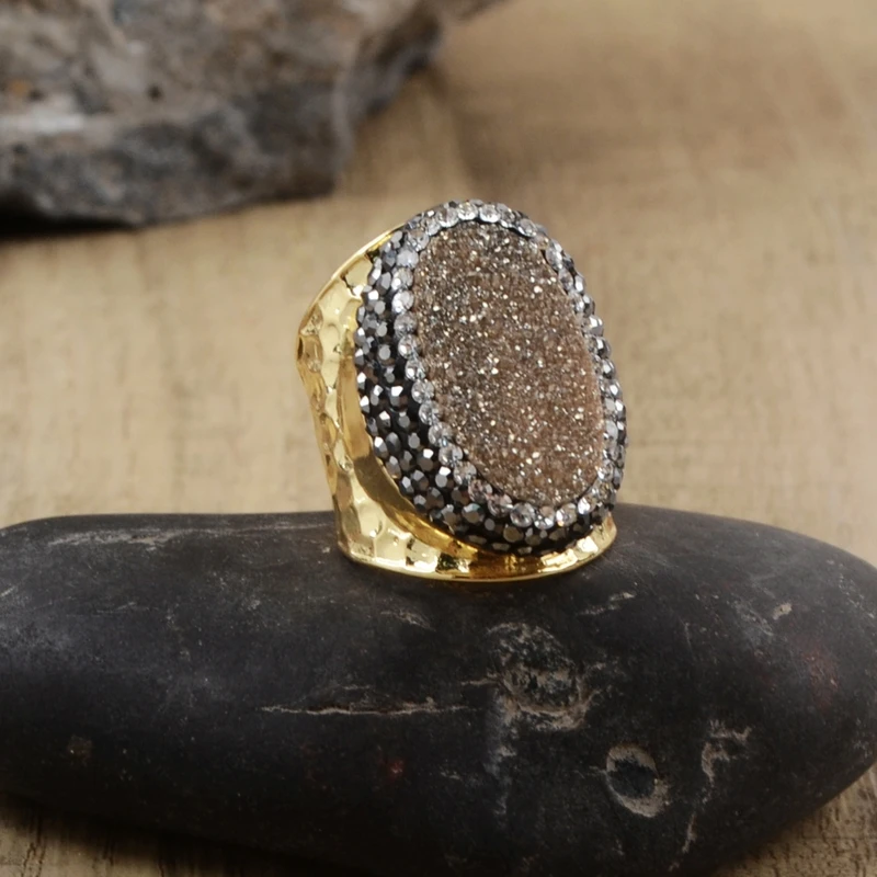 Большой кулон BOROSA Agates Druzy кольца в богемном стиле из титана разных цветов