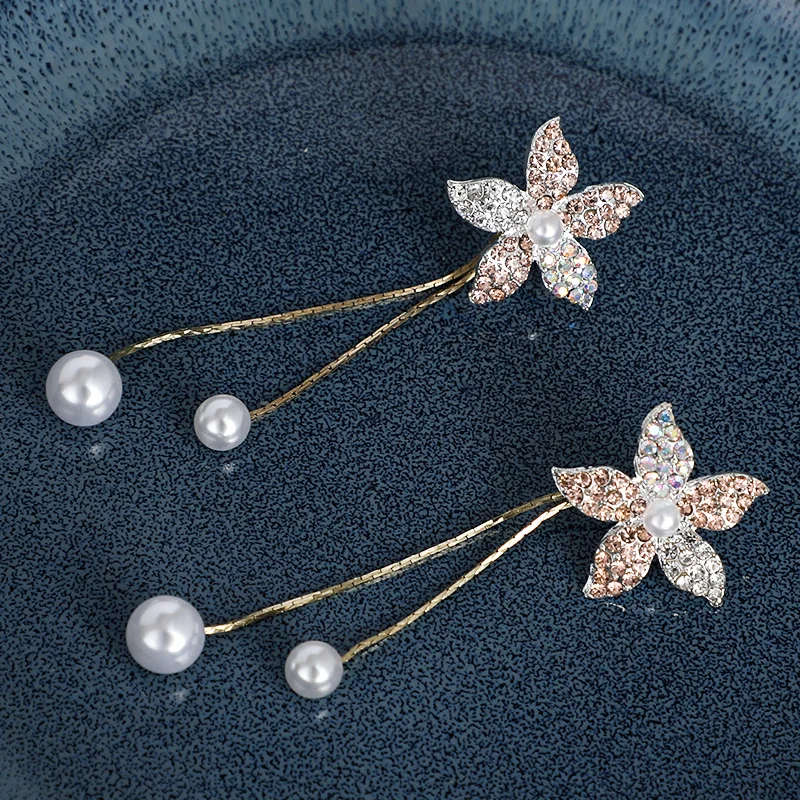 925 silver metal flowers stars geometric long crystal tassel pearl simple earrings female personality retro DIY wedding jewelry | Украшения