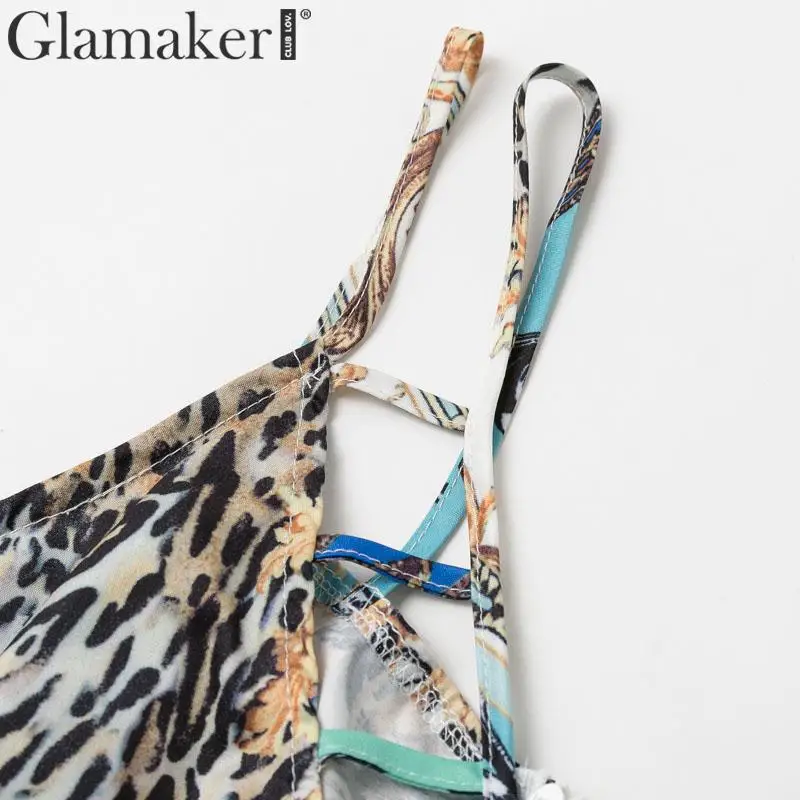 Glamaker, Леопардовый принт, Ретро стиль, макси платье, для женщин, без рукавов, вечерние, для клуба, праздничное платье, сексуальное, винтажное, с высоким разрезом, v-образный вырез, длинное, dvestidos