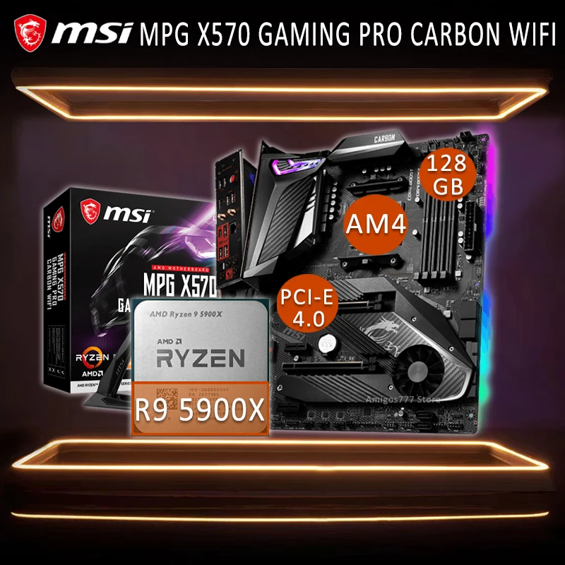 

MSI MPG X570 GAMING PRO CARBON WIFI Gaming Motherboard With AMD Ryzen 9 5900X Motherboard Cpu Full Combo DDR4 X570 Placa-mãe AM4