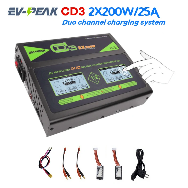 

EV-PEAK CD3 2x 25A/200W DUO 6S LiPo зарядное устройство с двумя сенсорными экранами