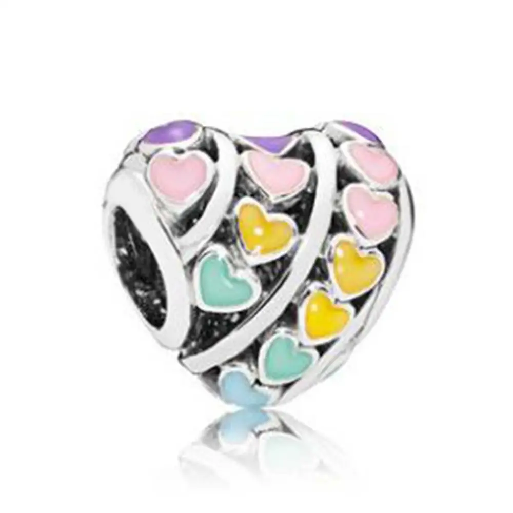 

Multi-Color Hearts Charm 100% Real 925 Sterling Silver Multi-Color Hearts Charms Fit Original Brand Bracelet Bead Diy Jewelry