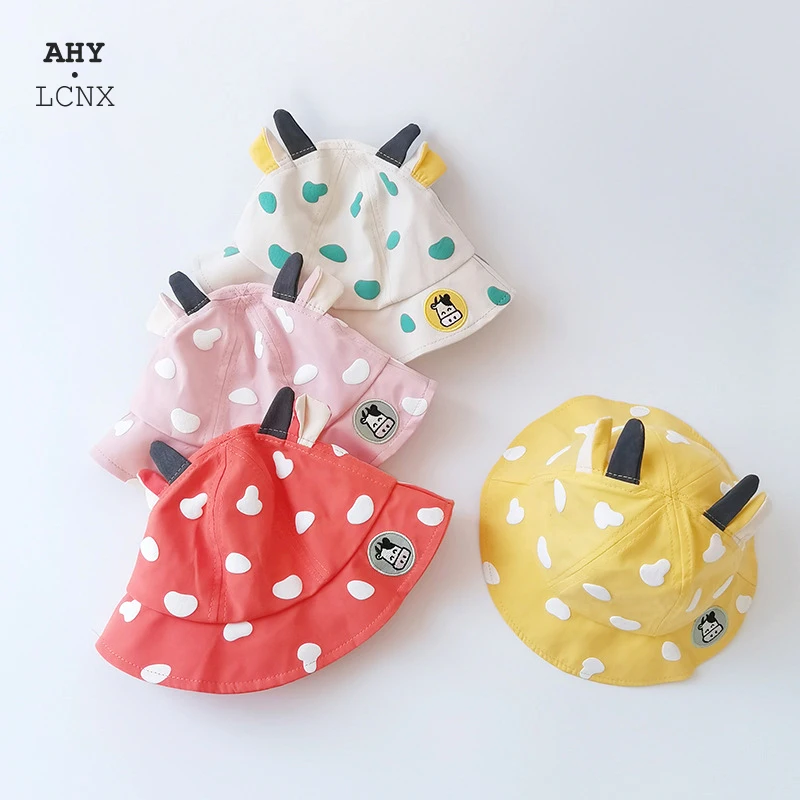 

Cow Polka Dot Spring Summer Baby Bucket Hat Ears Breathable Sun Cap For Children Fashion Kids Fisherman Hat Boy Girl Panama 0-2Y