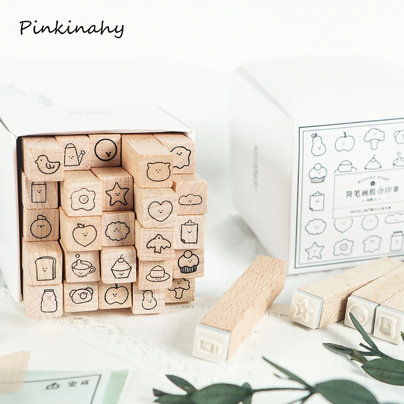 25 шт./компл. Симпатичные животные еда шаблон Деревянный штамп DIY деревянные