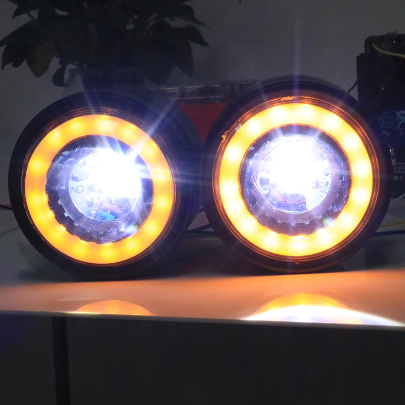 

Двойная светодиодная фара для мотоцикла, 12 В постоянного тока, двойная фара в стиле ретро, дальний и ближний свет, передние фары для мотоцикла, Черный прожектор