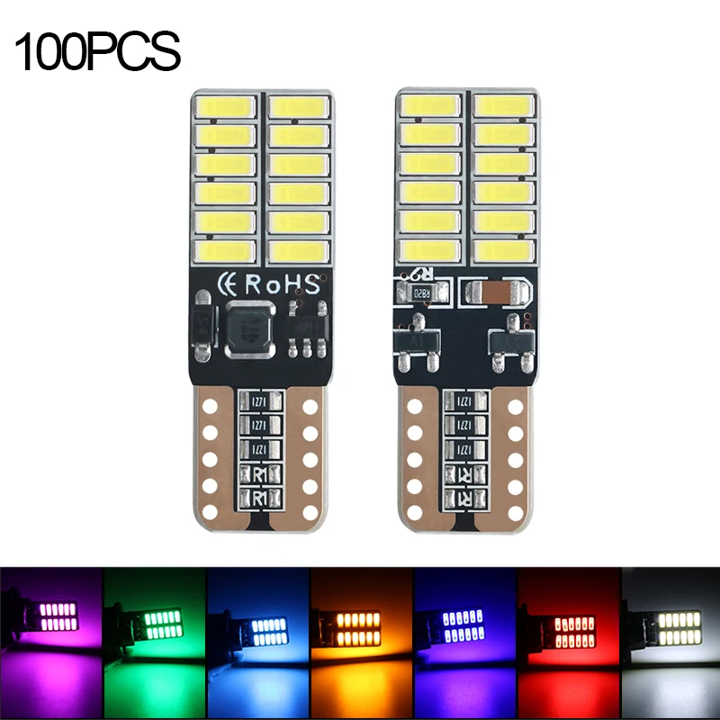 

100PCS T10 W5W 194 501 Canbus Car LED Interior Lights Bulb Error Free 4014 24SMD Auto Clearance Lamps Super Bright White Red 12V