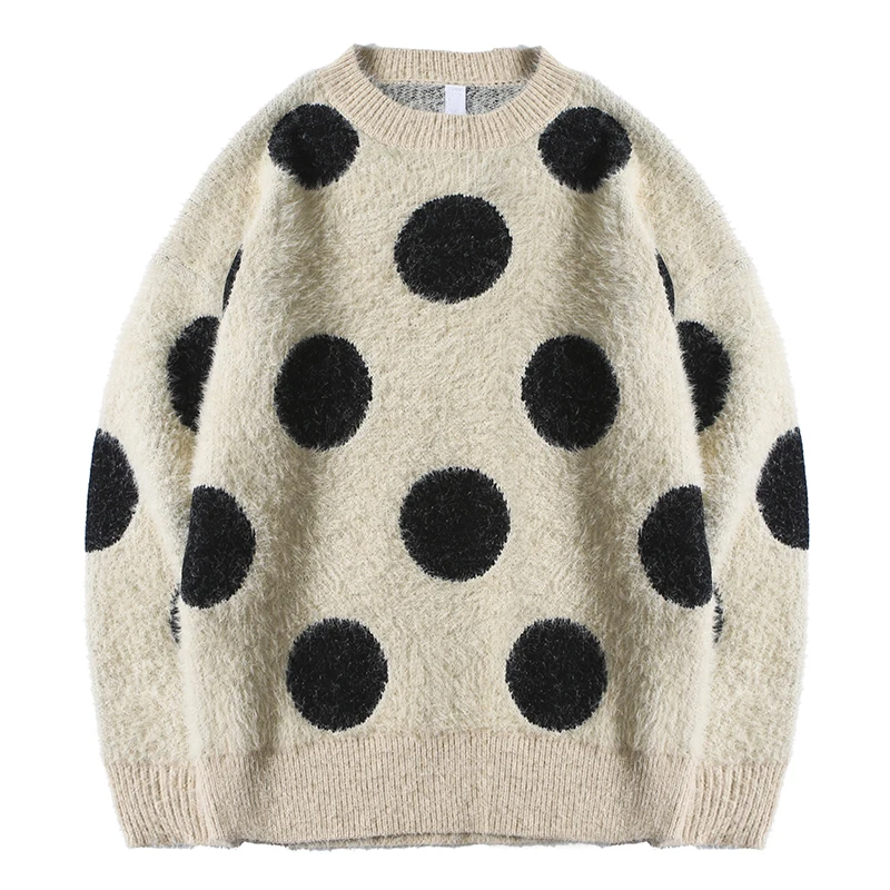 Mirecoo крупный горох свитер пуловер хип хоп Уличная ретро с круглым вырезом Harajuku