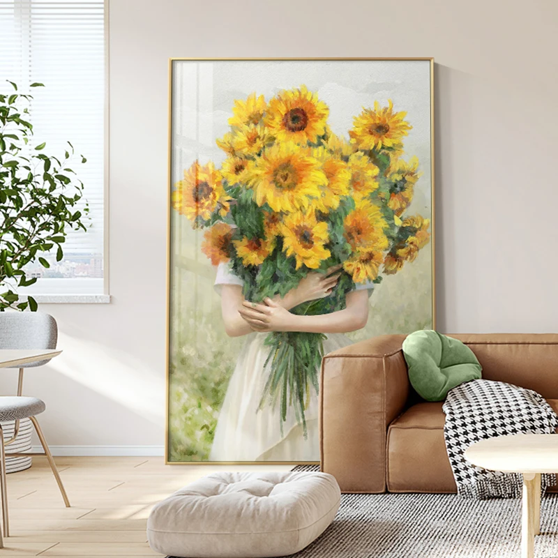 

Abstract Sunflower Girl Paintings Nordic Canvas Poster Print Modern Home Decor Flower Woman Wall Art Pictures for Living Room